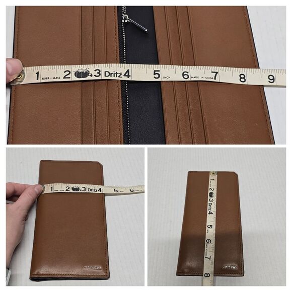 NEW Calvin Klein Tan Genuine Leather Breast Pocket Wallet CheckBook Card Holder - Picture 5 of 9